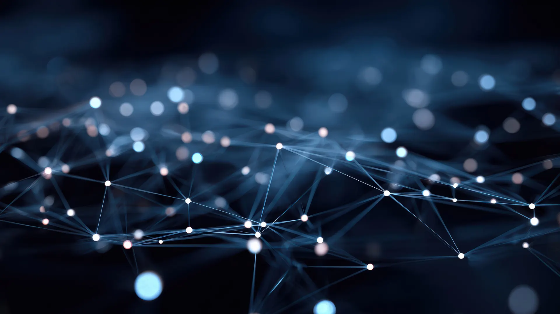 Blau leuchtendes Netz aus verbundenen Punkten und Linien