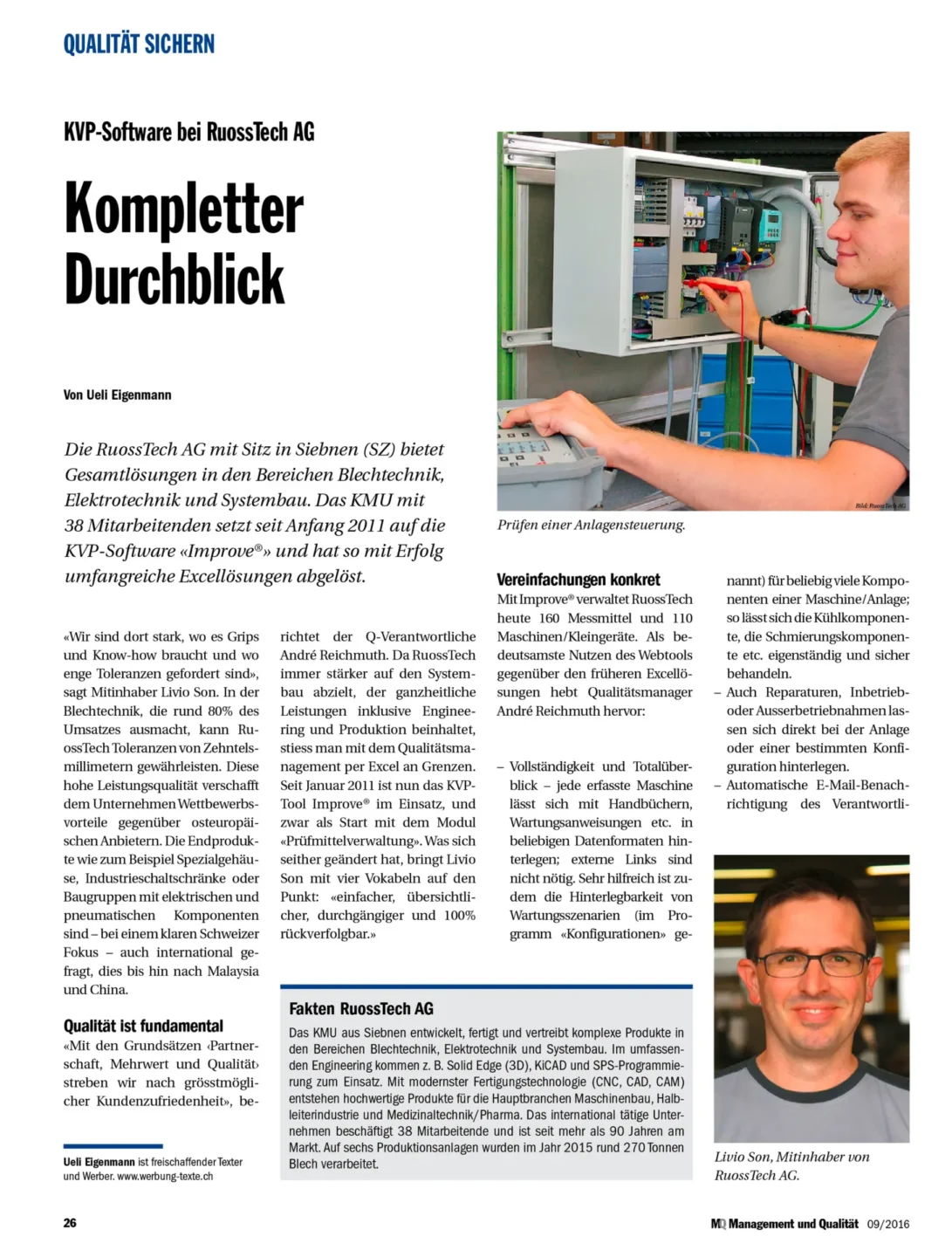 Fachmagazin Management und Qualität – RuossTech AG
