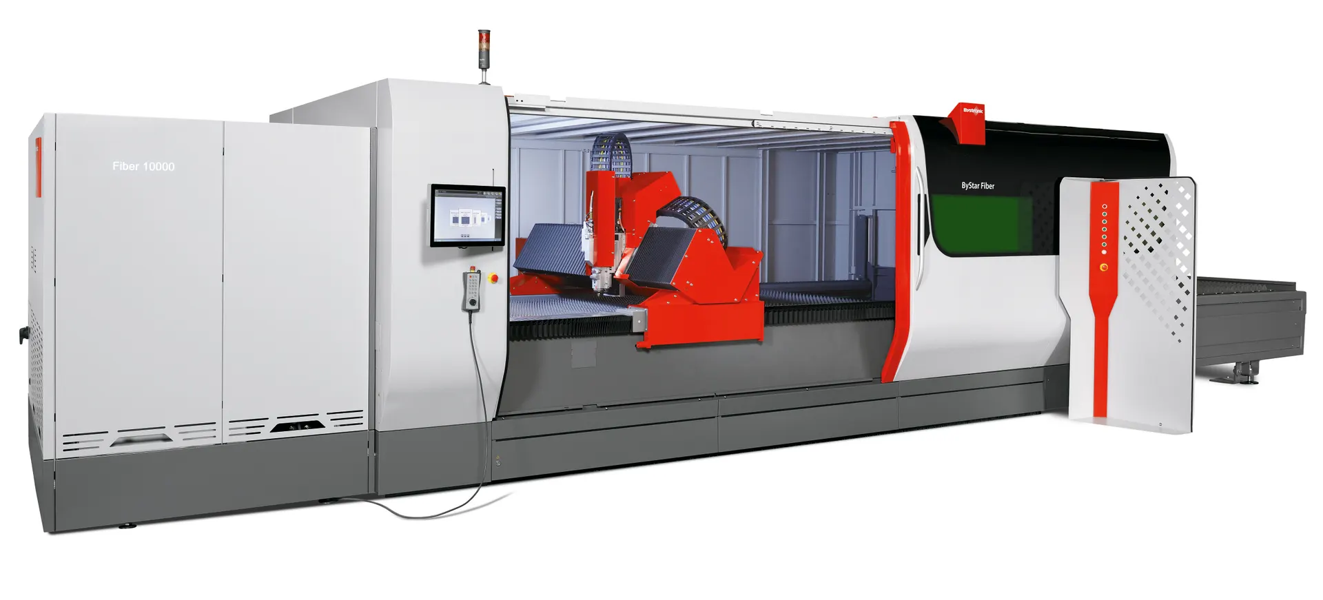 Bystronic ByStar Fiber 3015 Flachbettlaser mit geöffneter Kabine